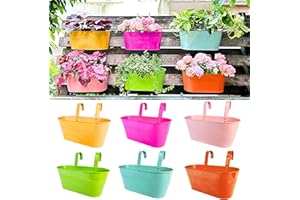 LÁLÁGREEN LaLaGreen Outdoor Hanging Planter (11.2 Inch, 6 Pack) Light Blue, Green, Neon Pink, Yellow, Orange, Peachy Pink Metal Iron Window Box Flower Pot Deck Railings Fence Rail Bucket Porch Home Garden Decor