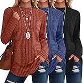 Velvelhall 3 Pack Women's Tunic Tops, Mock Turtleneck Raglan Long Sleeve Lightweight Sweaters Loose Curved Hem Ribbed Shirts
