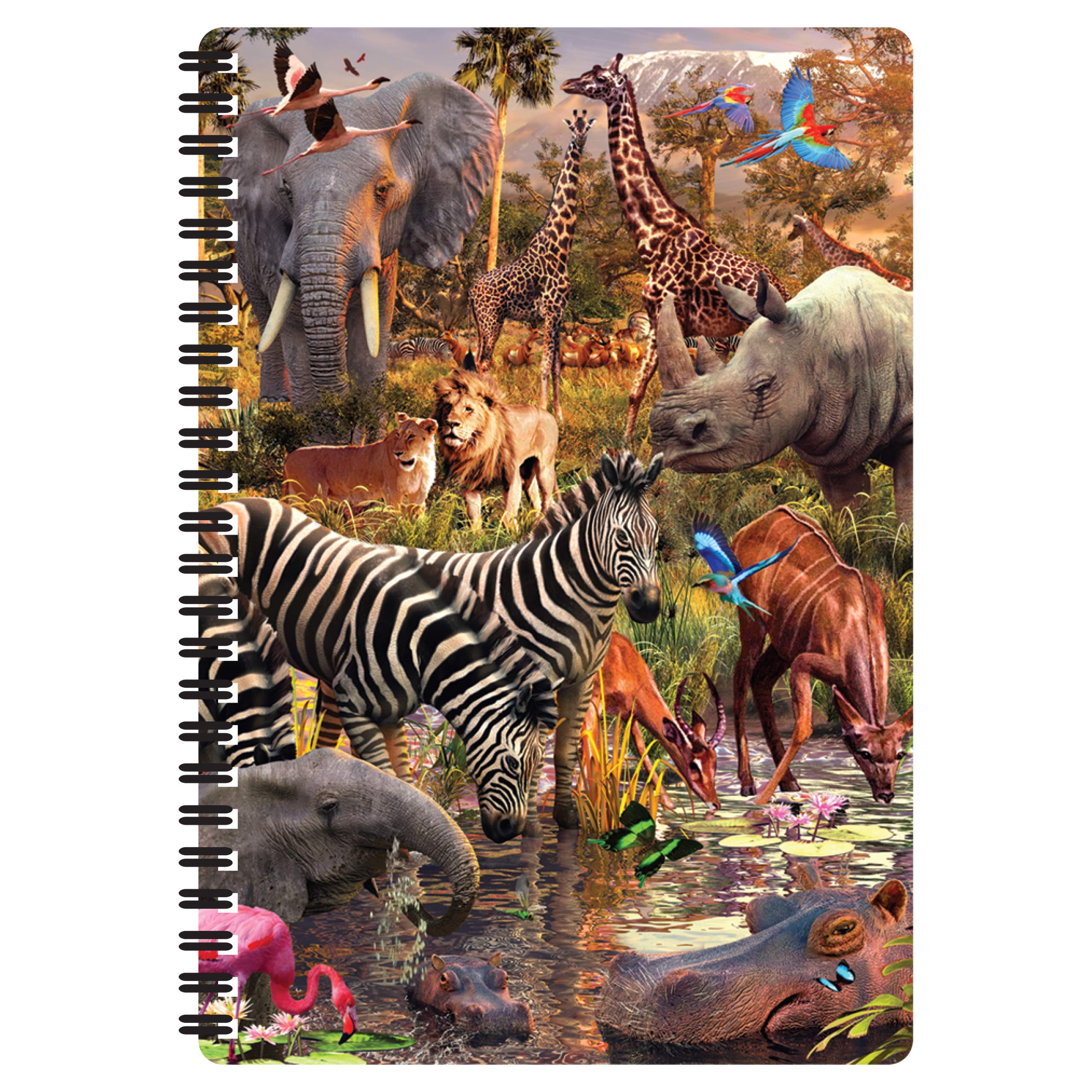 3D LiveLife A5 Notebook - Waterhole from Deluxebase. Spiral Bound Lined Notebook with 80 Recycled Pages, 3D Safari Animal Notebooks for Work, Gifts and School Supplies, (21 x 14.5 cm).