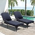 Villeston Chaise Lounge Chair Outdoor- Set of 2 Patio Pool Chairs Tanning Lounges for Outside Beach Lounger Reclining Cast Aluminum with Navy Cushions