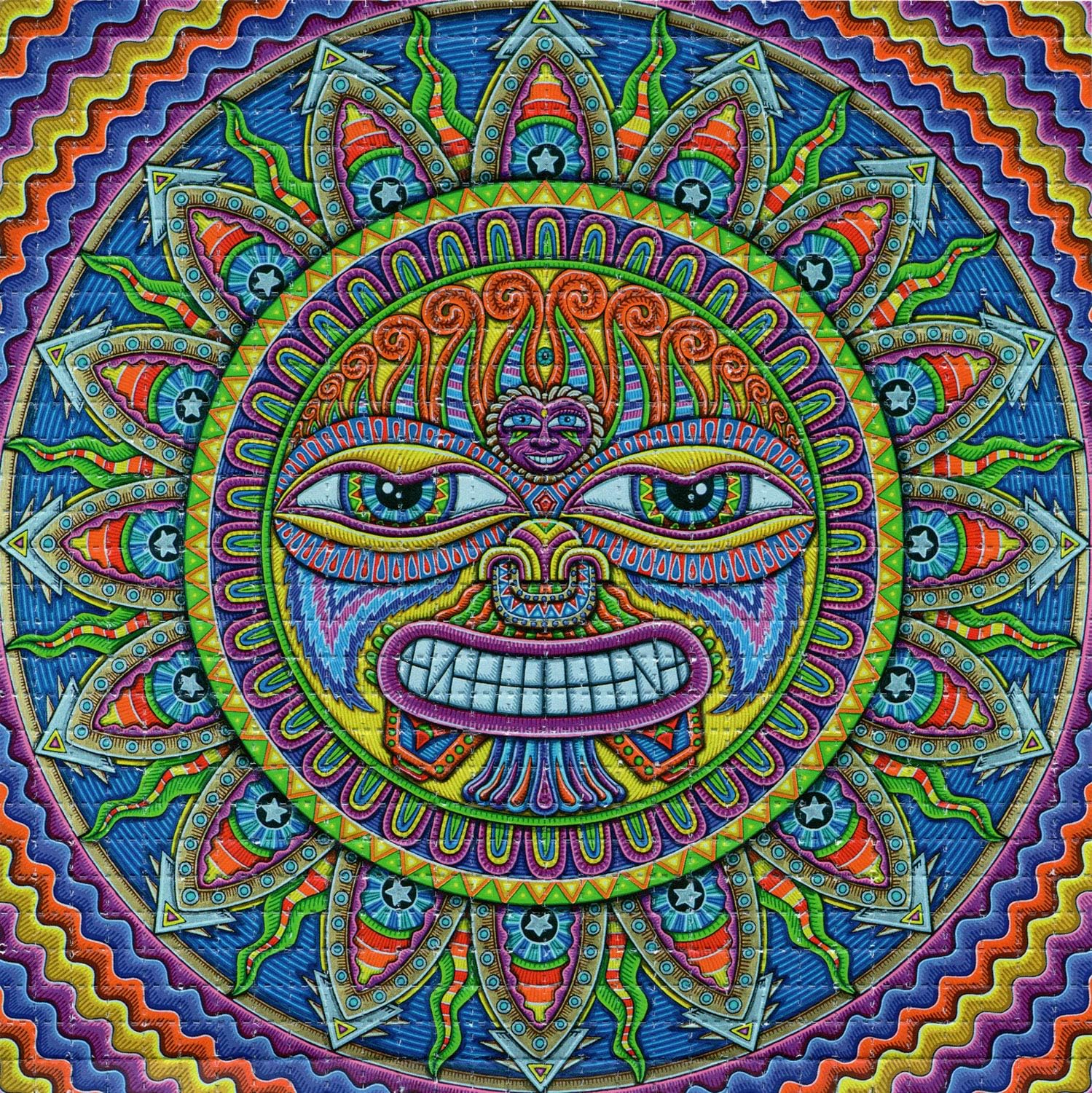 Taita Inti Sun by Chris Dyer BLOTTER ART psychedelic sheet, acid free lsd trippy psychedelic paper art 30x30, 900 perforated tabs, 7.5 inches, in Clear Protective Sleeve