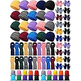 Shyyween 80 Pcs Kids Winter Hat Gloves Scarf Set with Colorful Drawstring Bag, Knit Toddler Beanie Cap, Warm Gloves, Neck Warmer for 5-10 Years Old Girls and Boys Children