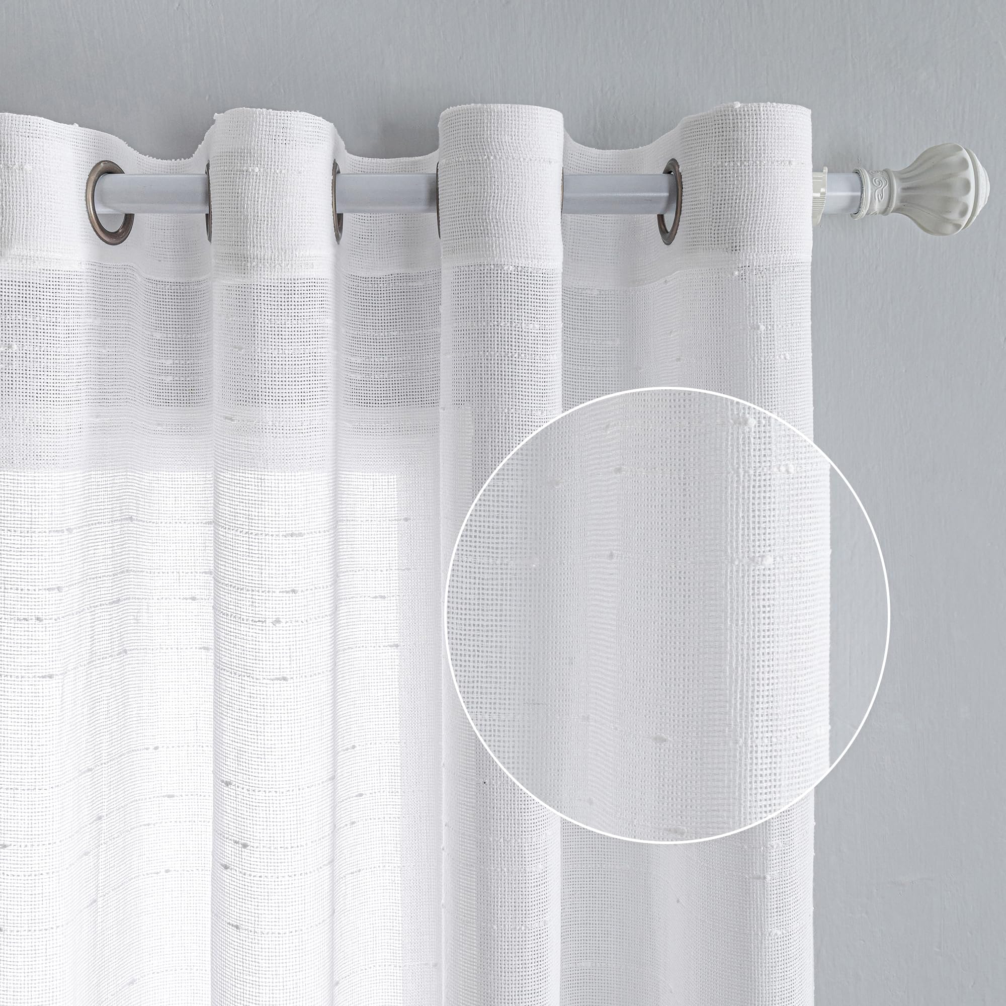 MYSKY HOME White Curtains with Eyelets Voile Curtains Children's Room Curtain Living Room Set of 2 Modern White Stripes Eyelet Curtain Transparent Decorative Curtain for Bedroom H 260 x W 140 cm White