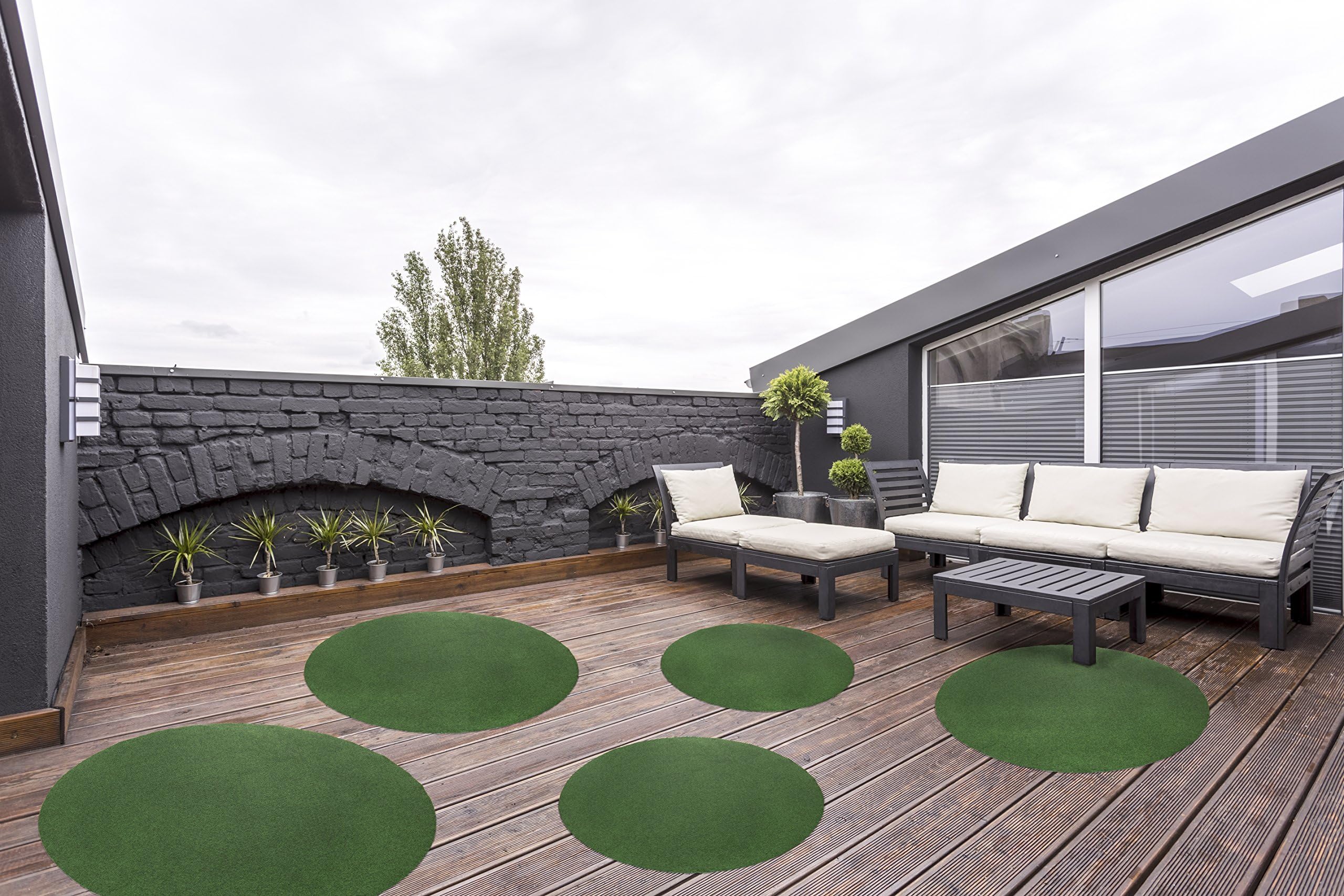 Artificial grass, natural look lawn rug with drainage holes, Size:Ø 195 cm