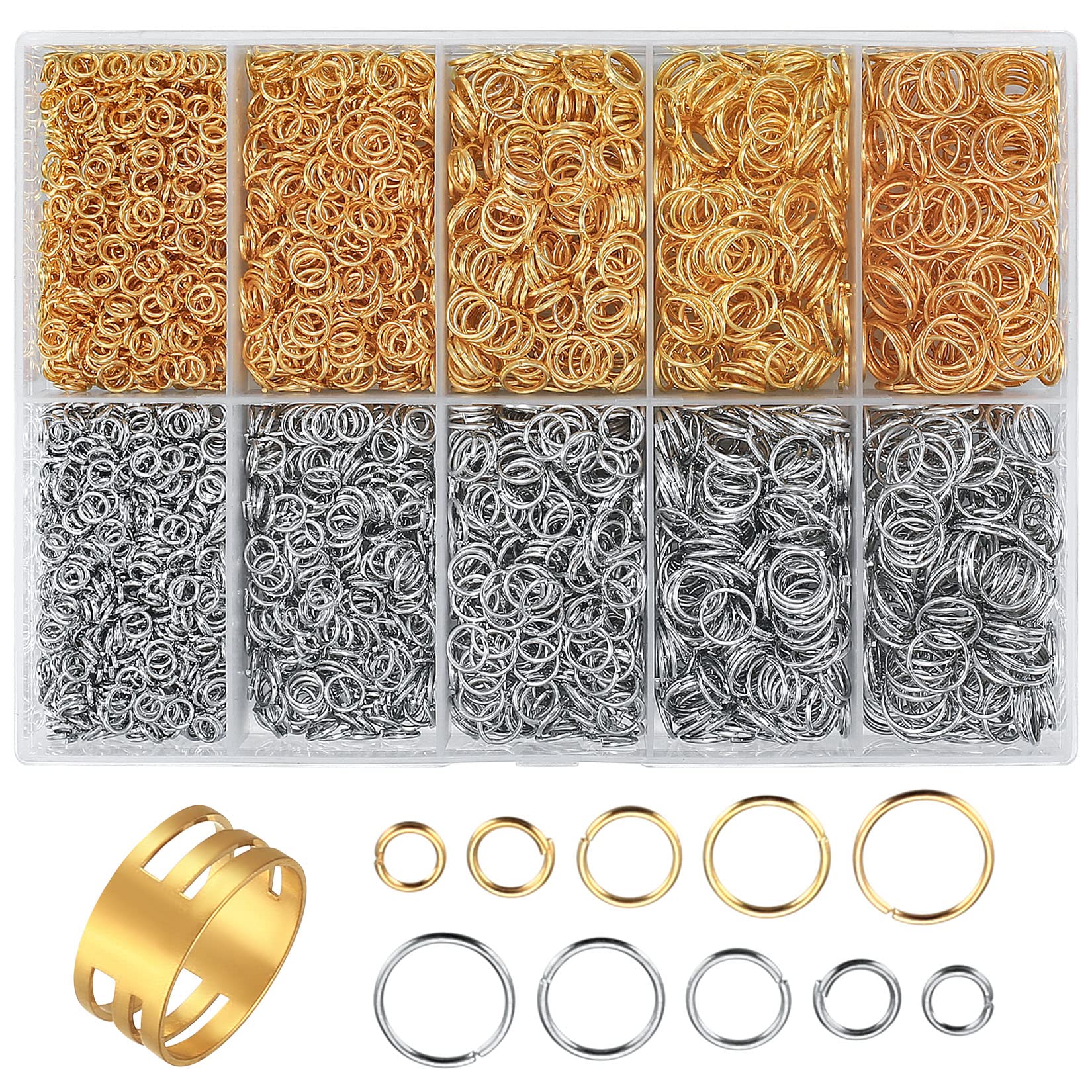 4800 Pcs Jump Rings, Jewelry Making Open Jump Ring Set, Split Rings for Jewellery Making Findings, Open Rings for Jewelry Making, DIY Necklace, Earring, Bracelet Making Repair Kit, Gold, Silver