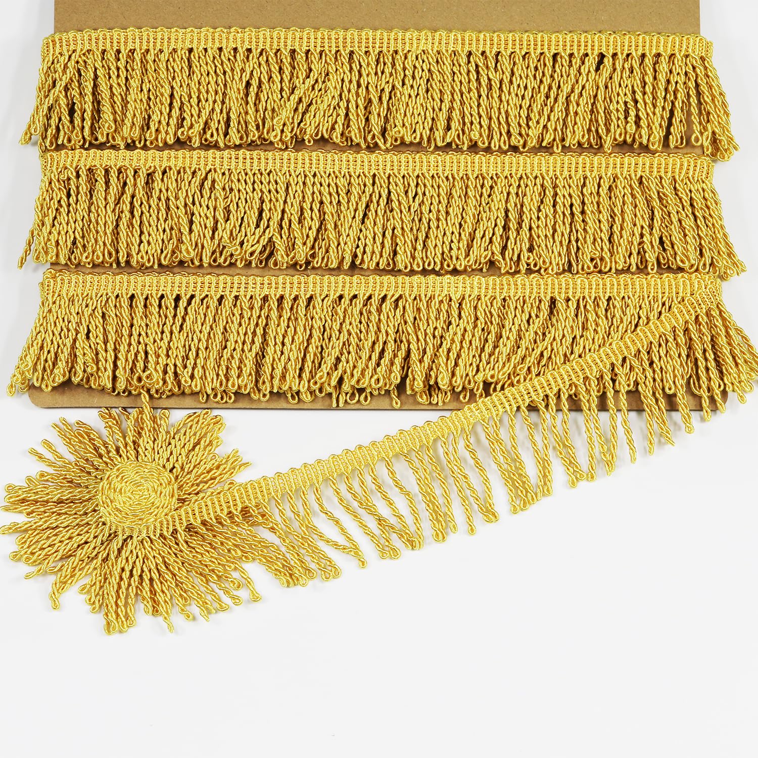 Photo 1 of 10 Yards 5cm/1.97inch Wide,Golden Yellow Sewing Fringe Trim,Fringe Tassel for Skirt Wedding Dress Lamp Shade Decoration(Golden Yellow)