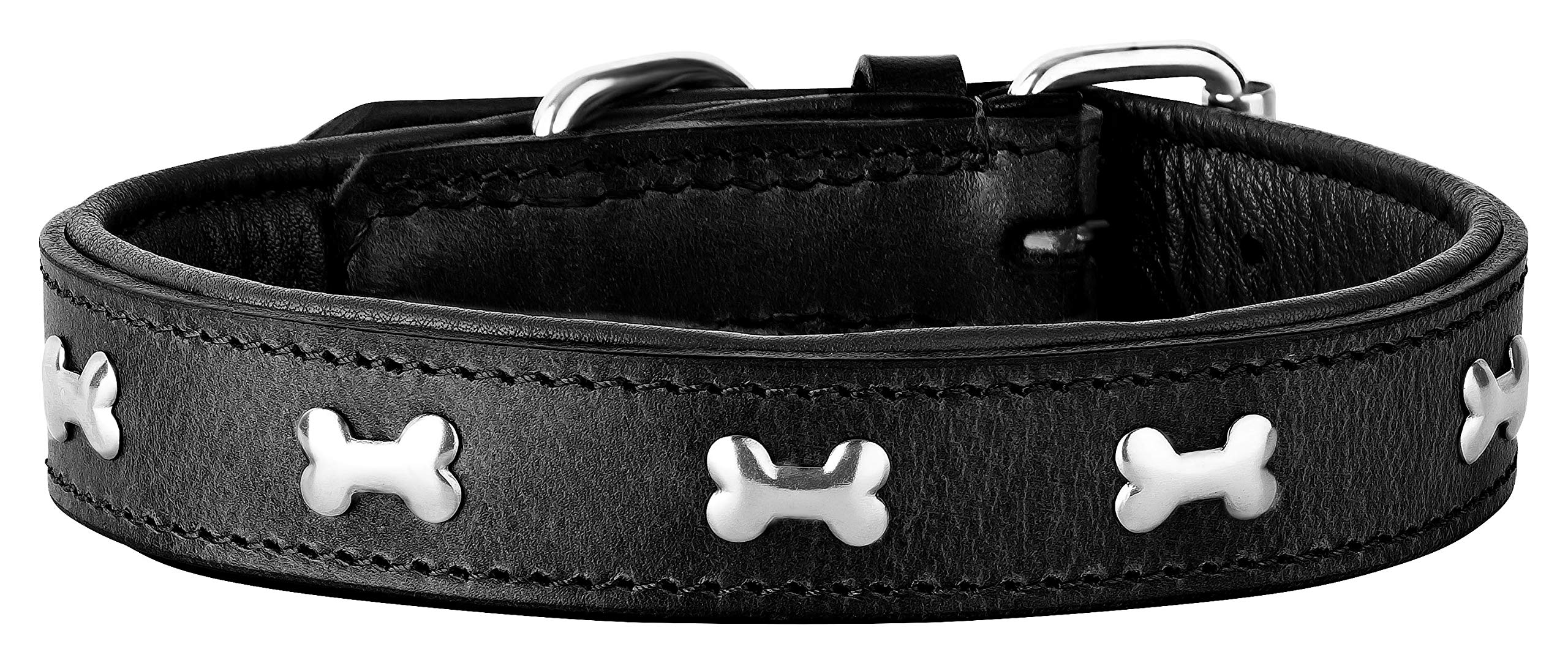 Schnüffelfreunde Lisa Leather Dog Collar with Appliqué L 36-45 cm Black