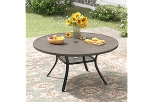 ARKOST 47.2" Patio Dining Table for 6, Round Outdoor Metal Dining Table with Umbrella Hole for Lawn Garden Backyard, Antique Grey