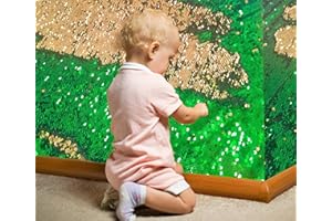 PENEPICO Sensory Wall Sequin Flip Fabric for Kids,0.2" Large Sequins Sensory Graffiti Fabric for Toddlers,Tactile Stimulation,Calming Corner Items (Half yd (18"*49"), Emerald + Gold)