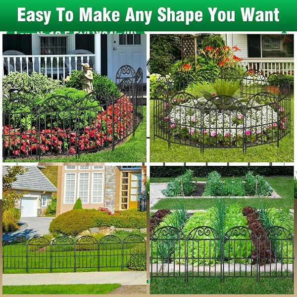 ADAVIN 24 PANELS COLLAPSIBLE GARDEN FENCE ANIMAL BARRIER,24 FT(L) X 24 IN(H) BLACK RUSTPROOF METAL WIRE PANEL BORDER FOR DOGS RABBITS, FLOWER EDGING FOR LANDSCAPE PATIO YARD OUTDOOR DECOR, ARCHED