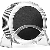 Acrylic Drink Coasters Set of 6 | Premium Stylish Black 4 Inch Coaster Set for Tabletop, Coffee Table Protection | Coasters Will Not Scratch Your Wood Tables or Stick to Glass | Home Decor Accent