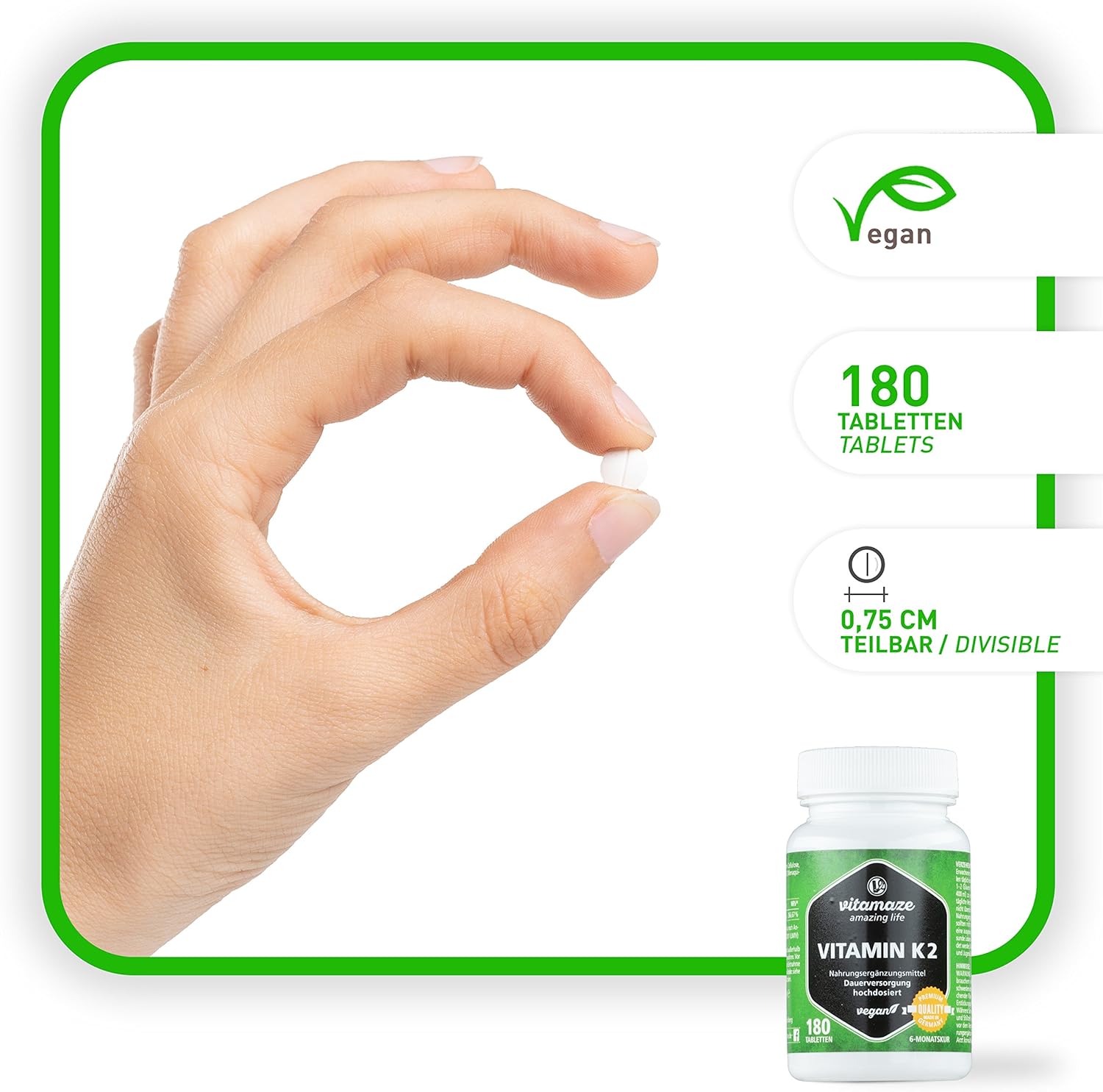 Vitamin K2 MK-7 200 mcg Vegan & High Strength Menaquinone, 180 Tablets for 6 Months, German Quality - Image 3