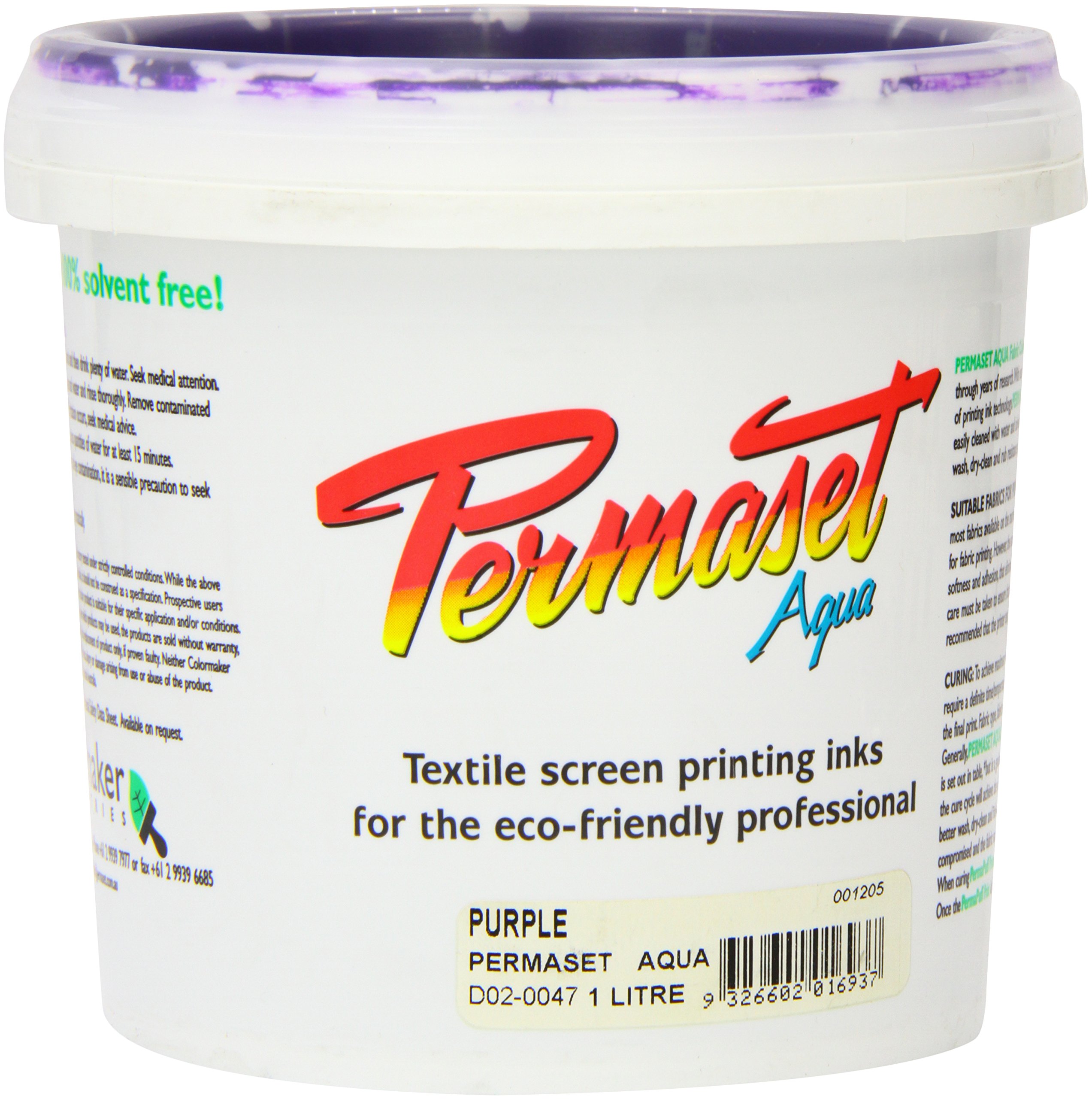 Permaset Aqua Standard 1 Litre Purple - Screen Printing Ink for Fabric - Ideal Screen Printing Kit for Home Office, Starter Kit, Fabric Paint, Screen Printer and Other Fabric Ink