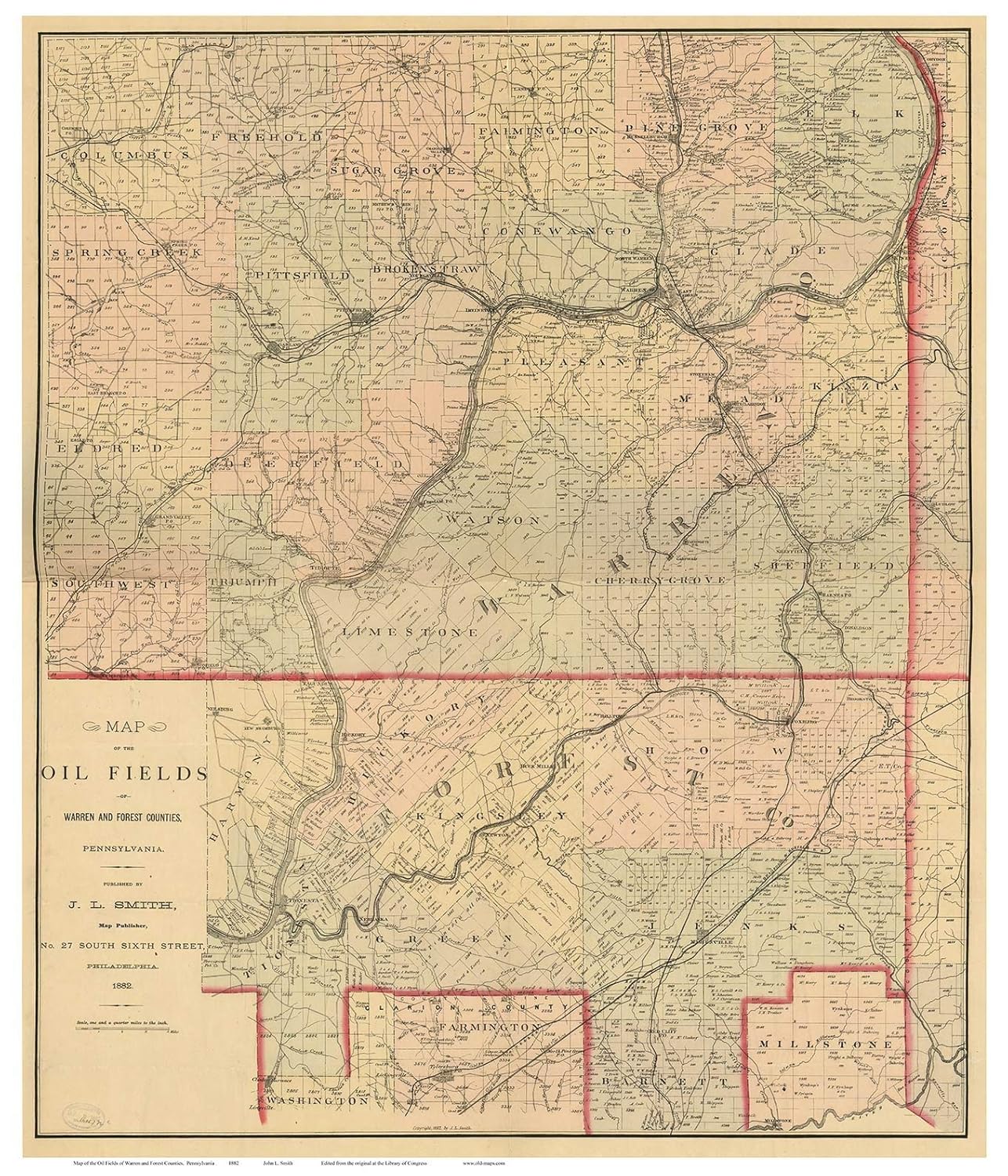 Amazon Com Warren Forest Counties Pennsylvania 1882 Oil Fields Map With Landowners Names Wall Map Old Map Reprint Handmade