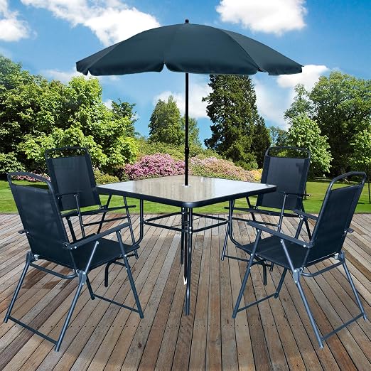 Marko Outdoor Malaga 6pc Garden Patio Furniture Set Outdoor Black 4 Seater Large Square Table Parasol Amazon Co Uk Garden Outdoors