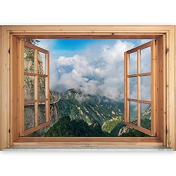 murando - 3D WANDILLUSION 140x100 cm Wandbild - Fototapete - Poster XXL - Fensterblick - Vlies Leinwand - Panorama Bilder - D