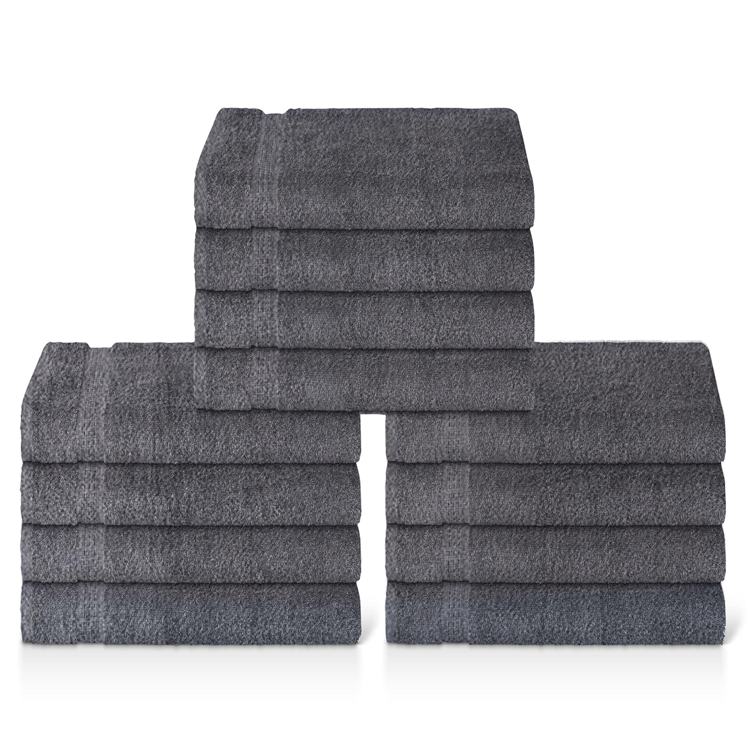 Panzy 12 or 24 Cotton Washcloths Set - 30 x 30 cm, White - 100% Ring Spun Cotton, Premium Quality Flannel Face Cloths, Highly Absorbent and Soft Feel Fingertip Towels (Charcoal, 12)