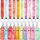 Patelai 20 Pieces Marble Lipstick Holder Keychain with Lock and Lanyard Wristlet Set, Includes 10 Lipstick Holder Keychain Clip-on Sleeve and 10 Lanyards for Women Travel Accessories