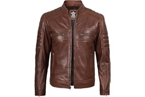 Decrum Leather Jacket Mens - Cafe Racer Style Real Lambskin Leather Jackets for Men