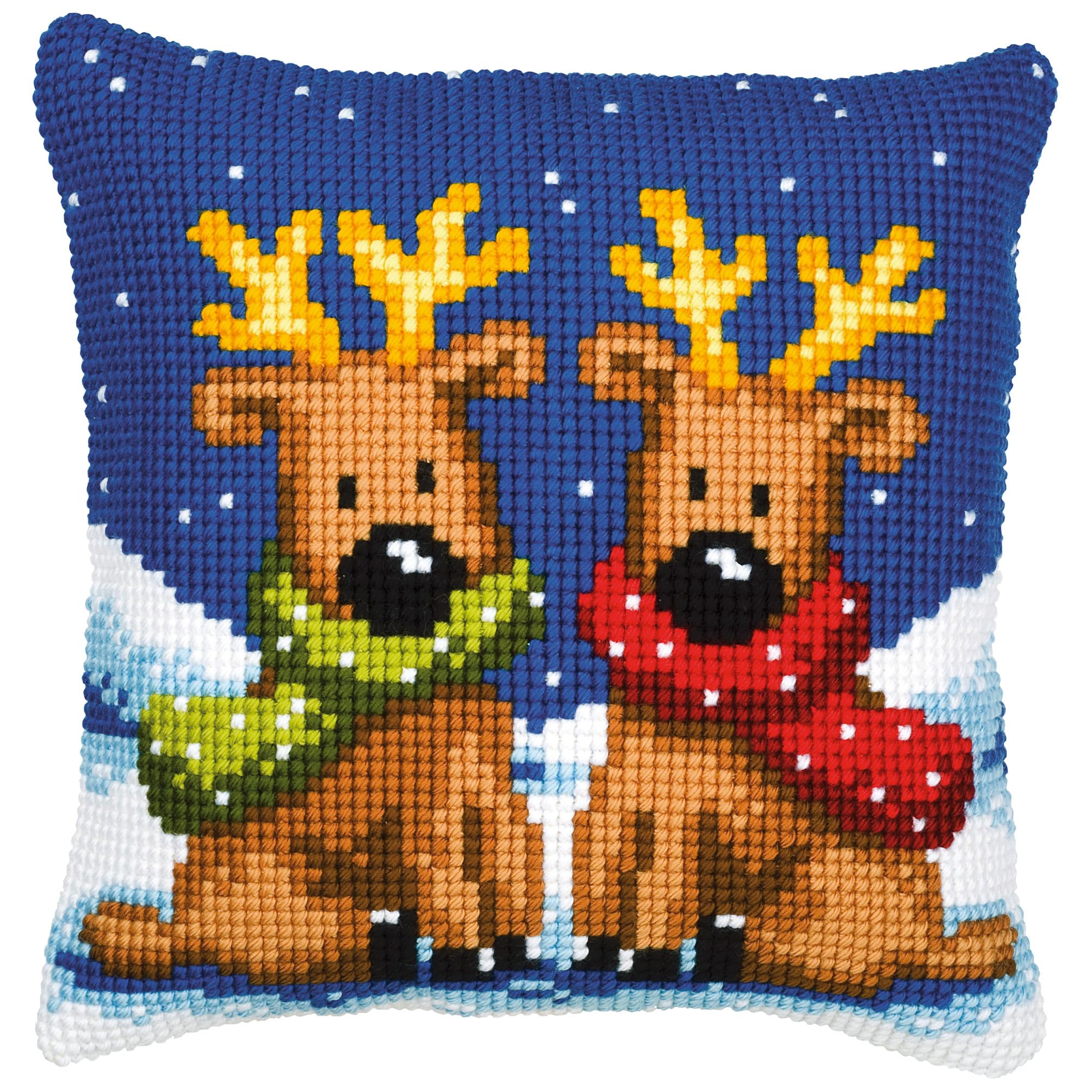 Vervaco Reindeer Twins Cross Stitch Cushion, Multi-Colour