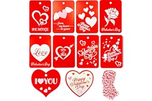 Akeydeco 100 Pieces Valentine Gift Tags,Red Kraft Paper Wedding Gift Tags with String for Valentine's Day Wedding Party Gift Wrapping Labeling - 10 Designs