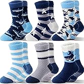 Boys Kids Toddlers Fuzzy Grips Socks Non Slip Cozy Fluffy Warm Winter Crew Cabin Fun Slipper Socks 6 Pairs