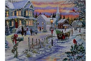 Northlight LED Lighted Fiber Optic Snowy Christmas Village Canvas Wall Art 11.75" x 15.75"