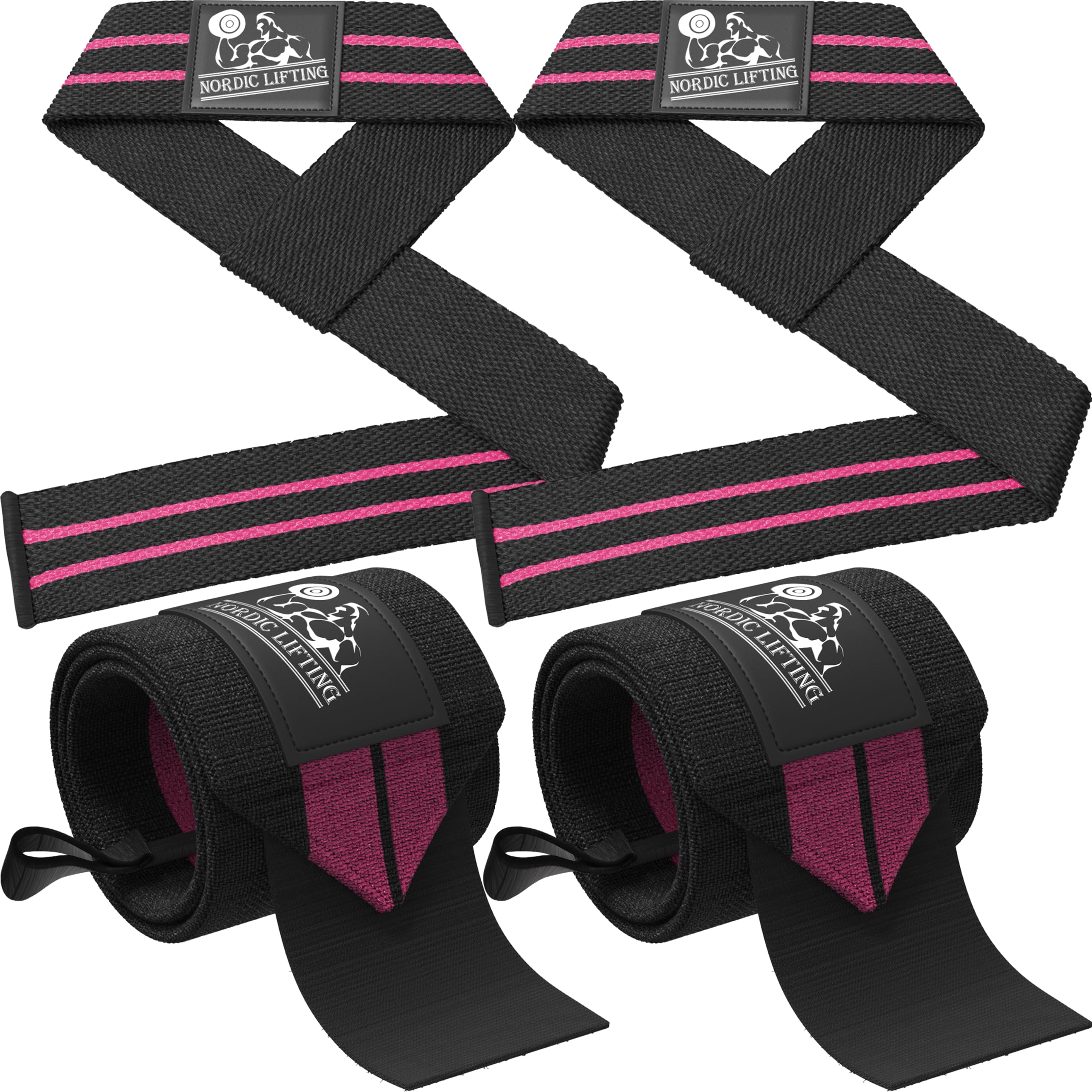 Wrist Wraps + Lifting Straps Bundle (2 Pairs) for Weightlifting & Crossfit Wrist Wraps (2 Pairs) - Premium Support for Weightlifting, Crossfit & Gym