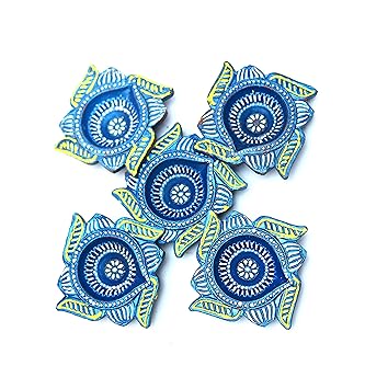 Handmade Traditional | Clay Diya | Terracotta Diya | Colorful Diya | Deepak | Hand Painted Diya for All Kind of Festivals | Diwali | Navratri | Clay Mitti Diya | Set of 10 | Blue | 8 cm