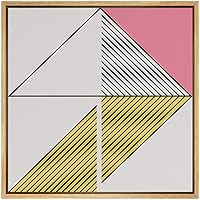 SIGNWIN Framed Canvas Wall Art Pink, Gold and Black Lines and Triangles Color Blocks Geometric Shapes Illustrations Modern Art Chic Colorful for Living Room, Bedroom, Office - 16x16 inches