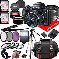 Canon EOS M50 Mirrorless Camera Kit w/EF-M15-45mm and 4K Video + Case + 128GB Memory (25pc Bundle)
