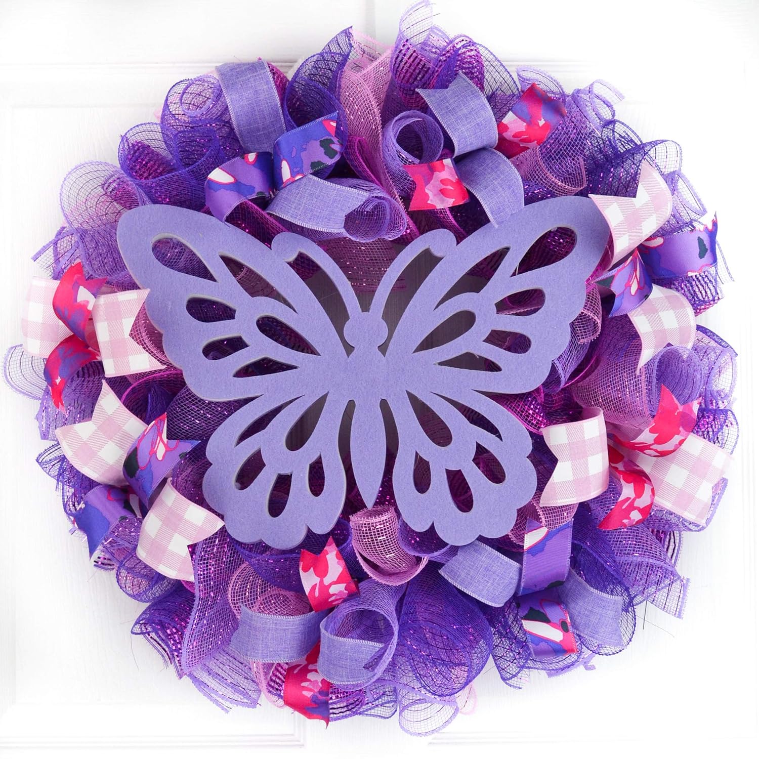 Spring Butterfly Wreath Purple Summer Burlap Front Door