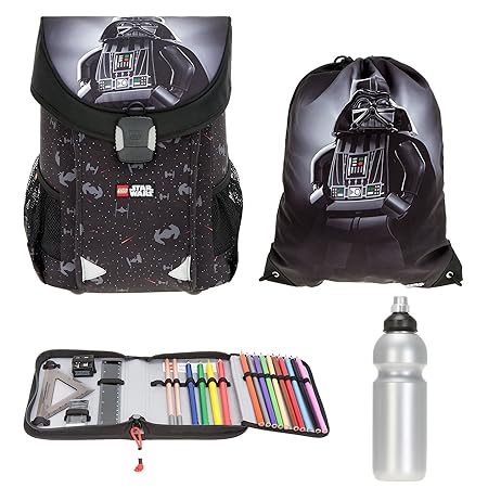 4 T Set LEGO Easy Schulranzen + Sportbeutel + Federmäppchen gefüllt + Trinkflasche (Star Wars Darth Vader 1726)