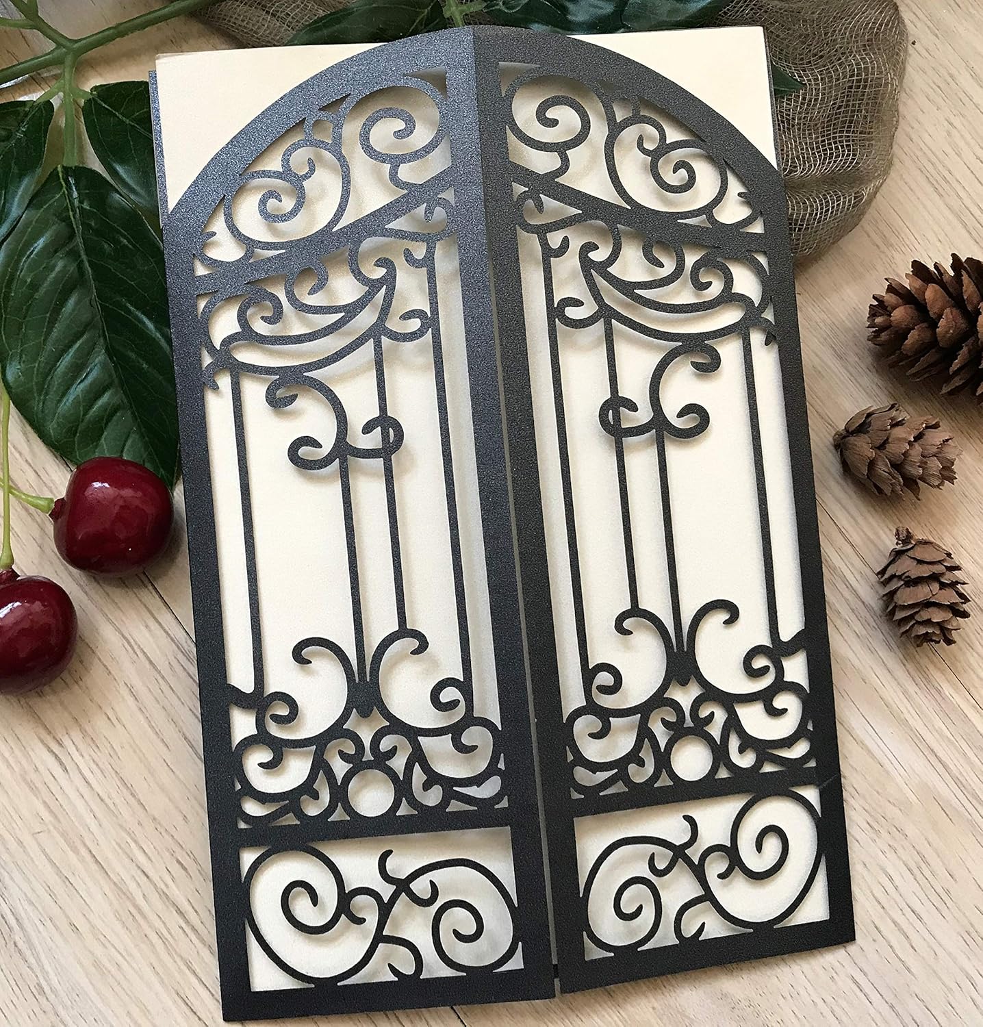 Amazon Com Gate Laser Cut Wedding Invitations Cards Laser Cut Invitation Cards Birthday Invitations Cards Quince Sweet Sixteen Invitation Cards Pearl Black 50pcs Arts Crafts Sewing