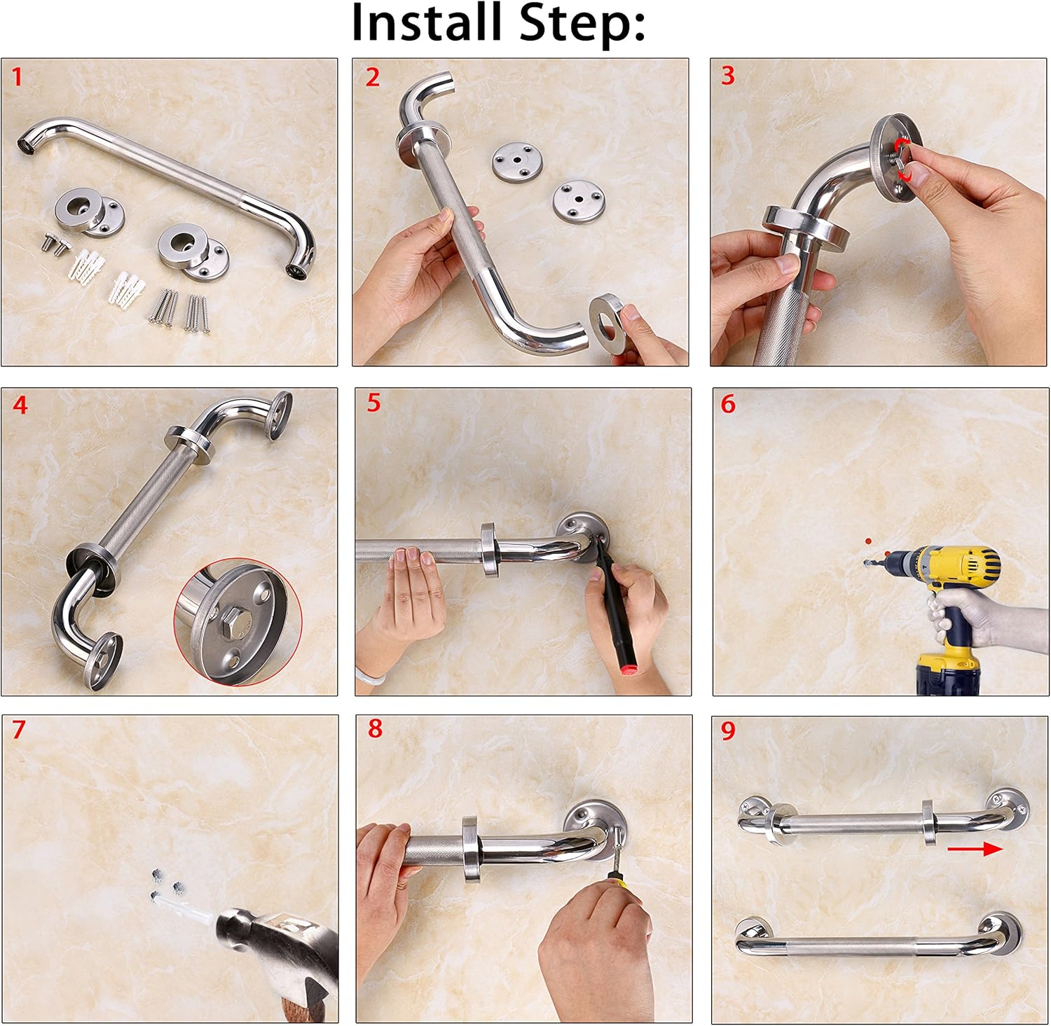 Sumnacon 12 Inch Bath Grab Bar with Anti-Slip Grip, Sturdy Stainless Steel Shower Safety Handle for Bathtub,Toilet, Bathroom,Kitchen,Stairway Handrail,Come with Mounted Screws: Health & Personal Care
