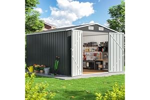 DAUSOLA 12x10 FT Outdoor Storage Shed, Metal Garden Tool Shed with Updated Frame Structure and Lockable Doors, Ideal for Backyard Garden Patio Lawn, Grey