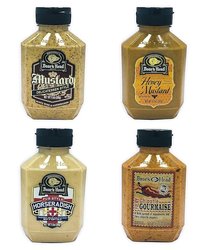 Amazon Com Boar S Head Deli Condiment 4 Pack Bundle Variety Gift Set Chipotle Gourmaise Honey Mustard Deli Mustard Pub Style Horseradish Gluten Free Grocery Gourmet Food