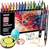 Recheel Acrylic Paint Markers, 30 Colors Dual Tip Fine & Brush Pens for Art | For Rock, Wood, Canvas, Glass, Ceramic & More, Perfect for Multi-Surface DIY Crafts and Creative Art Projects