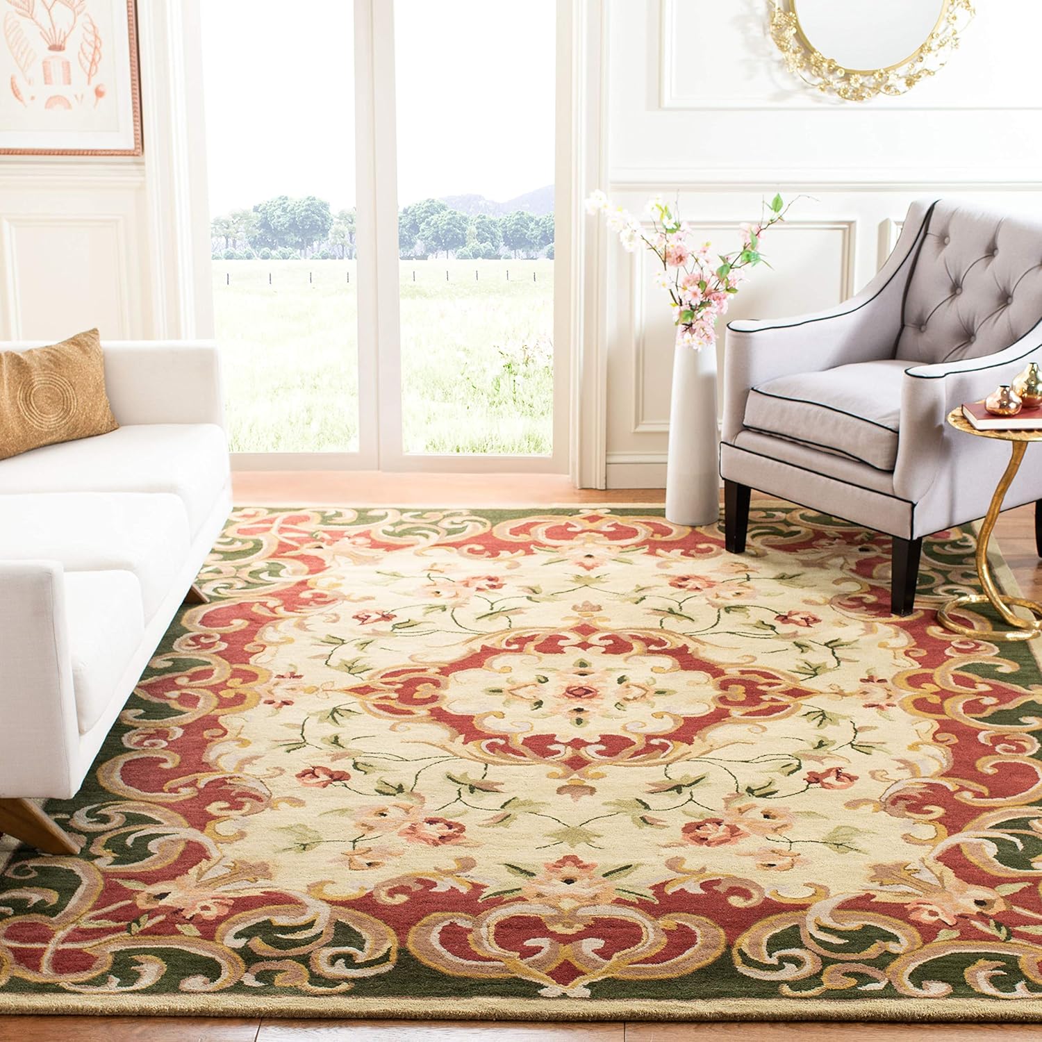 Amazon Com Safavieh Classic Collection Cl234c Handmade Traditional Oriental Ivory And Green Wool Area Rug 9 6 X 13 6 Furniture Decor