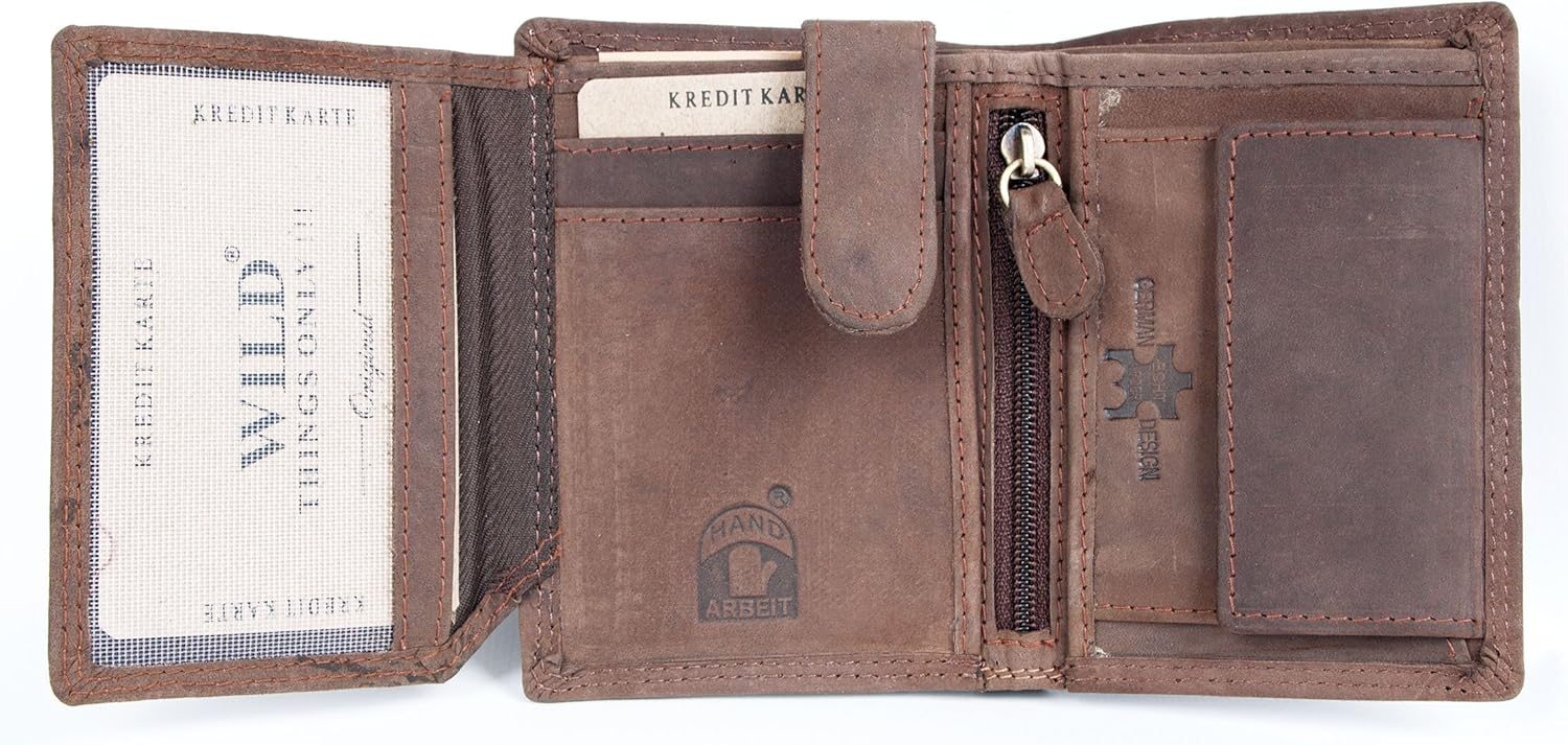 Small Trifold Vertical Designed Genuine Leather Pocket Size Wallet Wild, Dark Brown - Image 4