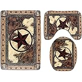 Granbey Western Texas Bath Rug Set 3 Piece Bathroom Contour Rugs Combo, Soft Bath Shower Mat and U-Shaped Toilet Floor Rug