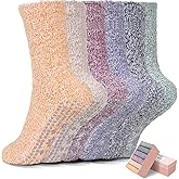 HUGSWEET 6 Pairs Thick Fuzzy Socks with Grip Cozy Non Slip Hospital Socks Home Fluffy Warm Slipper Socks Gifts for Women