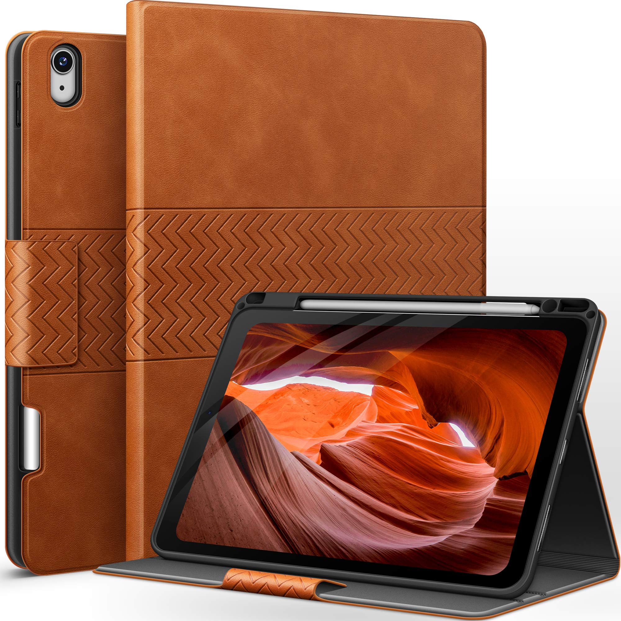 AUAUA Case for iPad Air 11 Inch M4/M3/M2 (2026/2025/2024), iPad Air 5th/4th Generation (2022/2020) with Pencil Holder, Auto Sleep/Wake, Adjustable Angle (Brown)