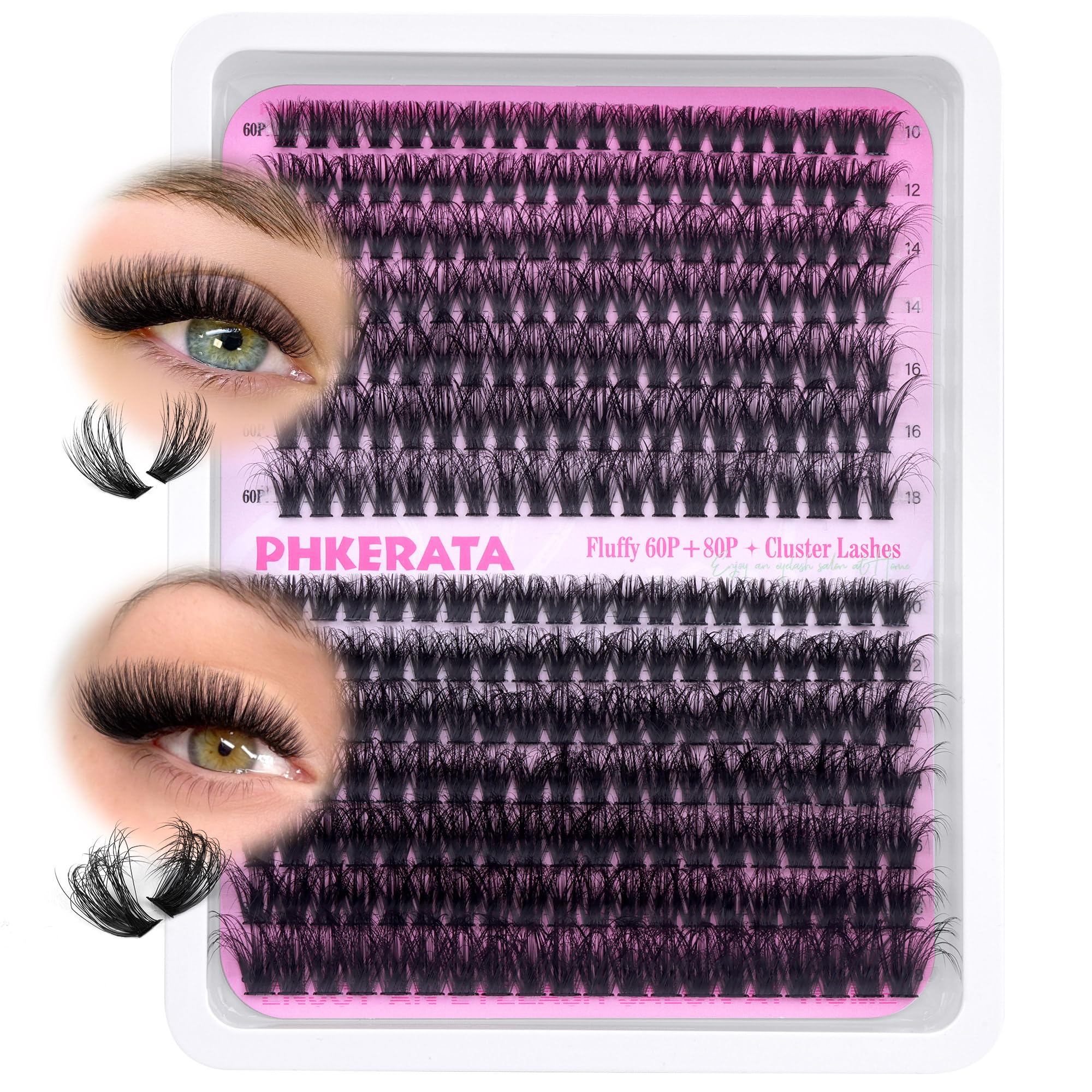 Fluffy Cluster Lashes 60P+80P Individual Eyelashes 280Pcs D Curl Eyelash Clusters Russian Lashes Individual Cluster Thick Volume Eyelash Extension (60+80P, 10-18mm Mix)