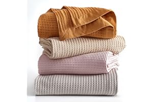 GREAT BAY HOME 100% Cotton Blanket for Full Queen Size Bed - Taupe Waffle Weave Lightweight Summer Bed Blanket - 90x90in Prewashed Breathable, Woven, Layering Blanket (Full/Queen, Taupe)