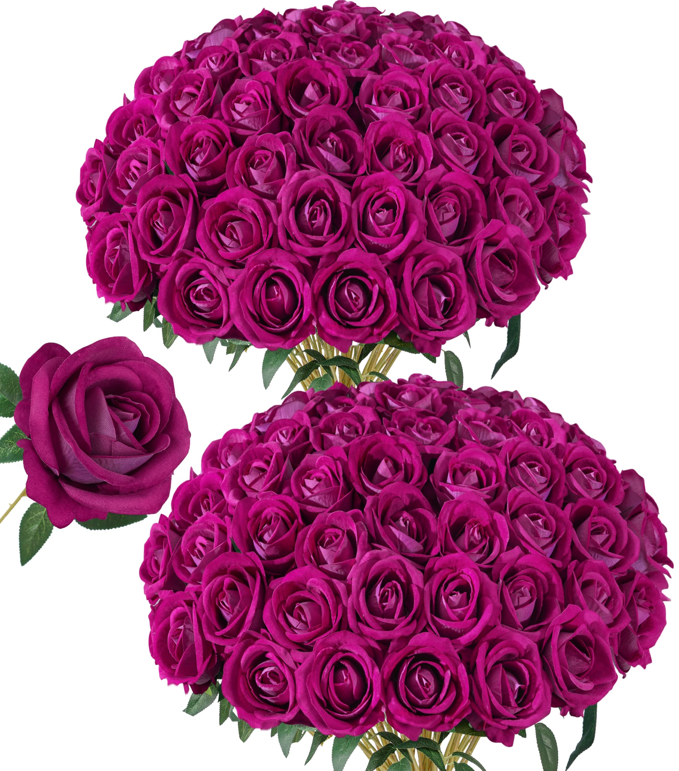 50 PCS Roses Artificial Flowers, Fake Roses with Stem Realistic Magenta Silk Roses for DIY Wedding Bouquets Table Centerpieces Arrangements Baby Shower Birthday Home Decor Valentine's Day Gift for Her