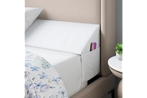 BEKWEIM Wedge Pillow Headboard Bed Gap Filler Queen - Headboard Pillow Queen Size 60 X 10 X 6 - Long Pillow for Bed Wedge Gap Filler with Large Pocket for Bed Accessories - Mattress Gap Filler (White)