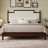 Uteeran King Size Bed Frame with 50.2" Tall Upholstered Headboard, Walnut | Wood Platform Bed Frame, Solid Wood Legs and Slat Support, Mid-Century Modern Design, No Box Spring Needed, Easy Assembly