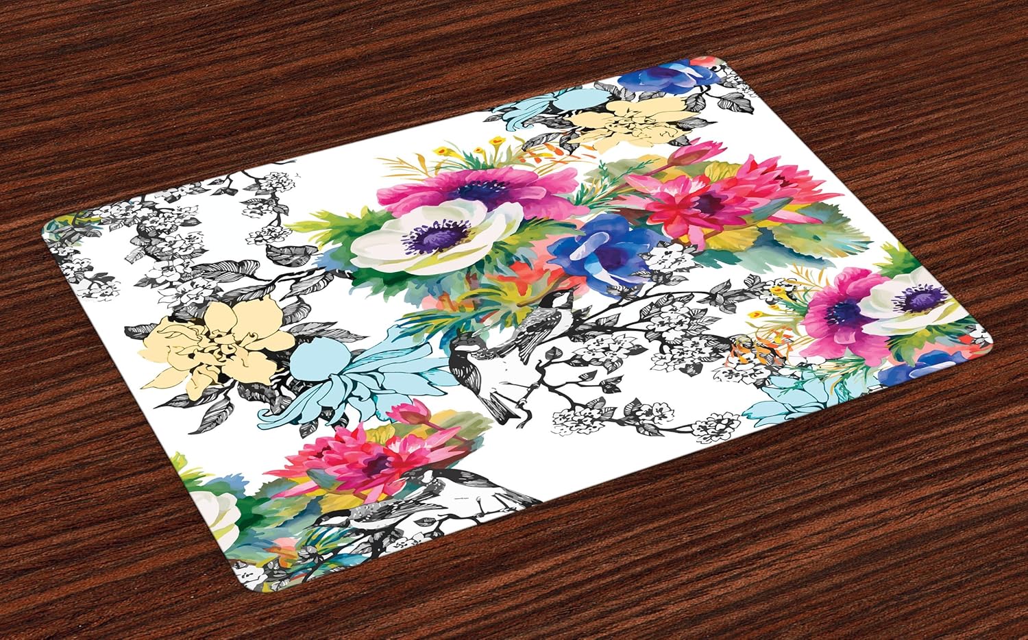 Lunarable Flower Place Mats Set of 4, Vivid Colorful Garden Print Blossoming
