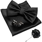JEMYGINS Solid Color mens Pre-tied Bow Tie and Pocket Square Cufflinks Sets with Gift Box